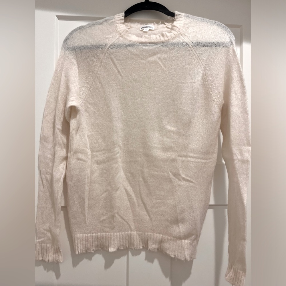 Minnie Rose cashmere frayed crewneck size Small